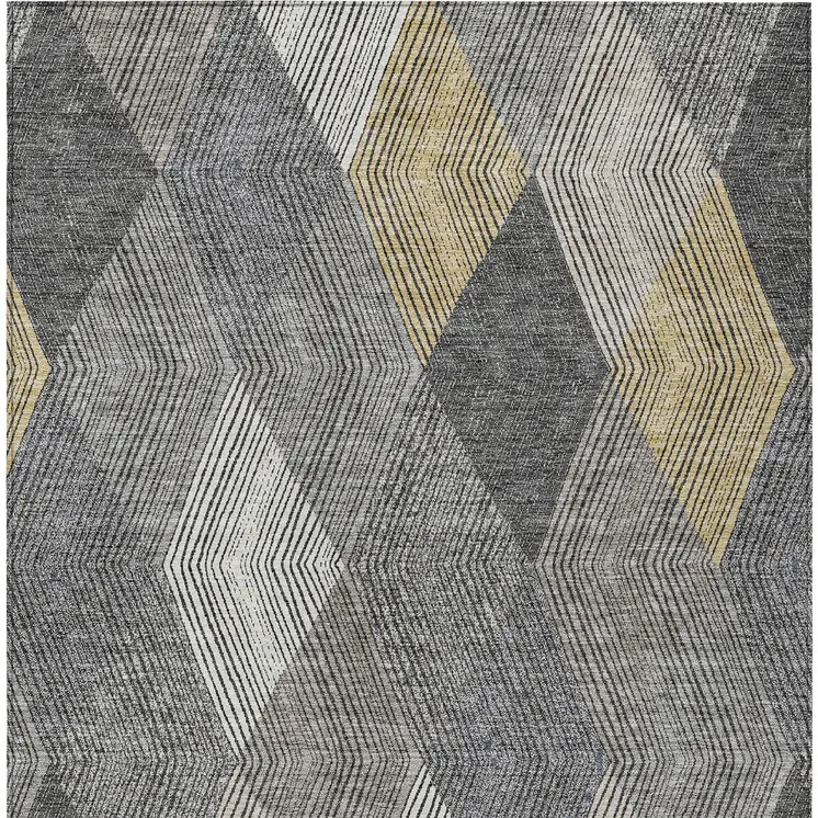 8' X 10' Pewter Gray And Gold Argyle Washable Indoor Outdoor Area Rug