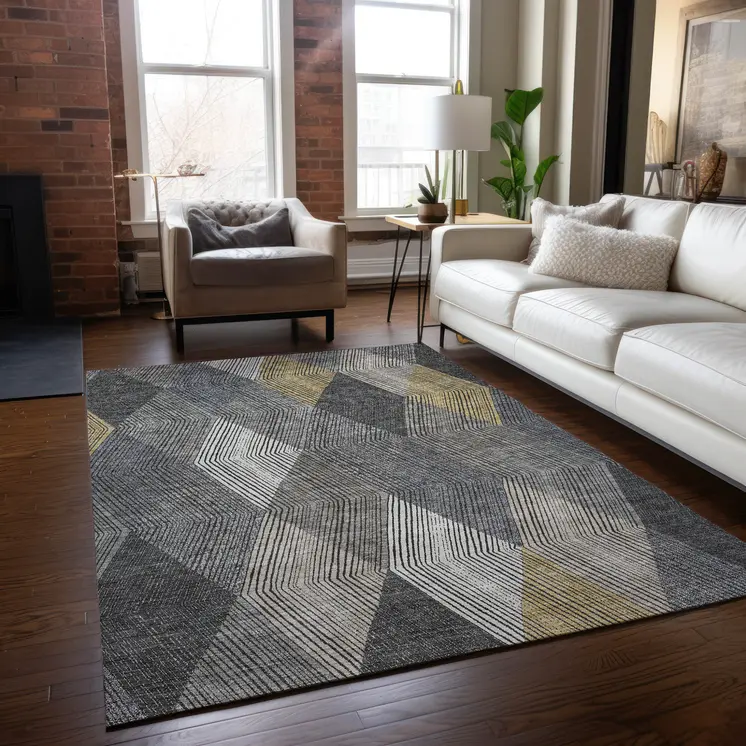 8' X 10' Pewter Gray And Gold Argyle Washable Indoor Outdoor Area Rug