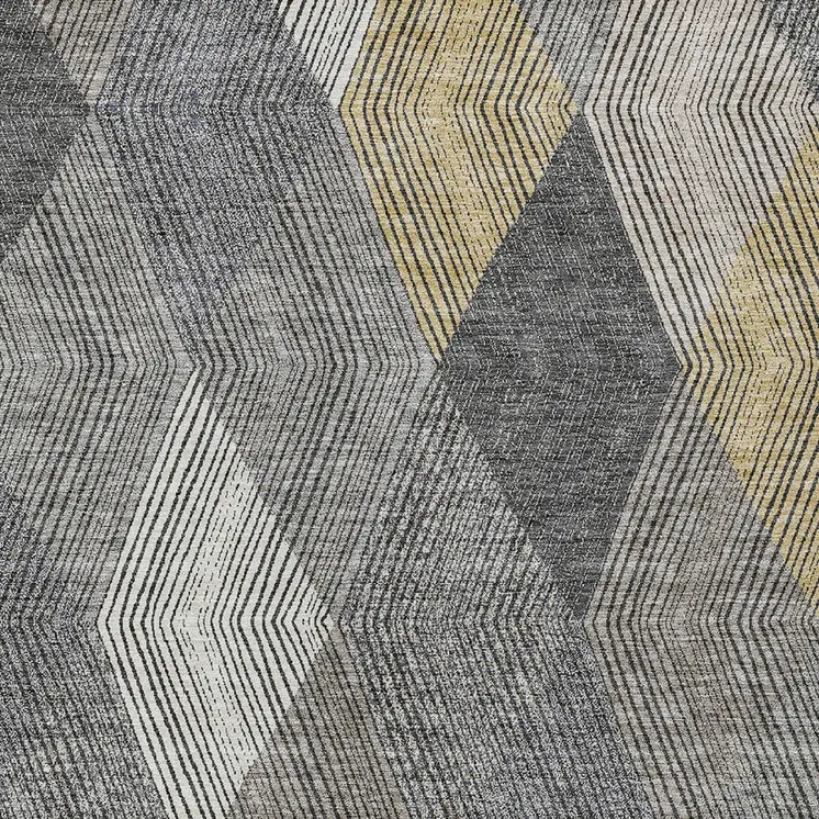 10' X 14' Pewter Gray And Gold Argyle Washable Indoor Outdoor Area Rug