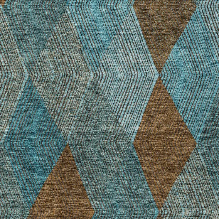 9' X 12' Teal Blue Aqua And Brown Argyle Washable Indoor Outdoor Area Rug