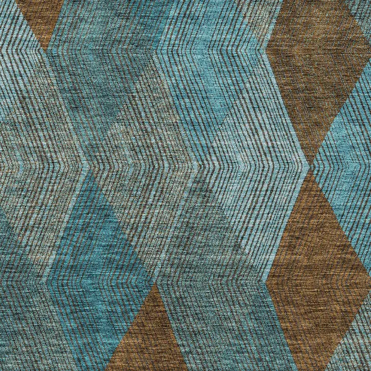 10' X 14' Teal Blue Aqua And Brown Argyle Washable Indoor Outdoor Area Rug