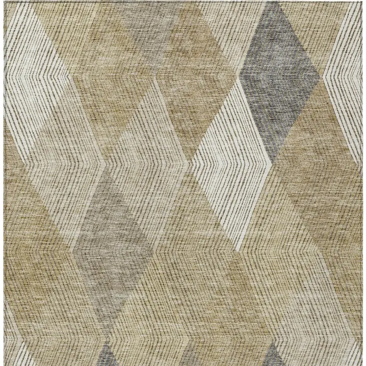 3' X 5' Wheat Taupe And Ivory Argyle Washable Indoor Outdoor Area Rug
