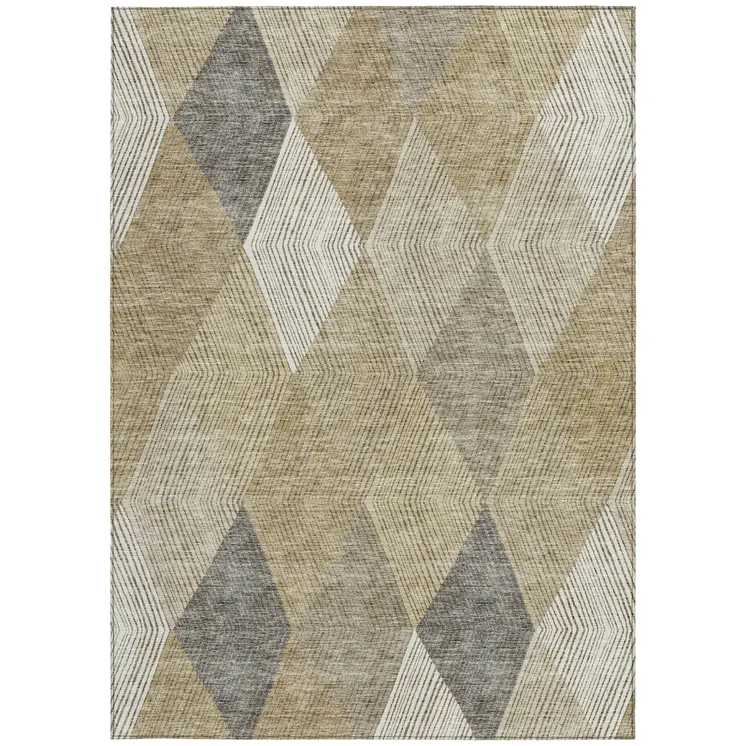 5' X 8' Wheat Taupe And Ivory Argyle Washable Indoor Outdoor Area Rug