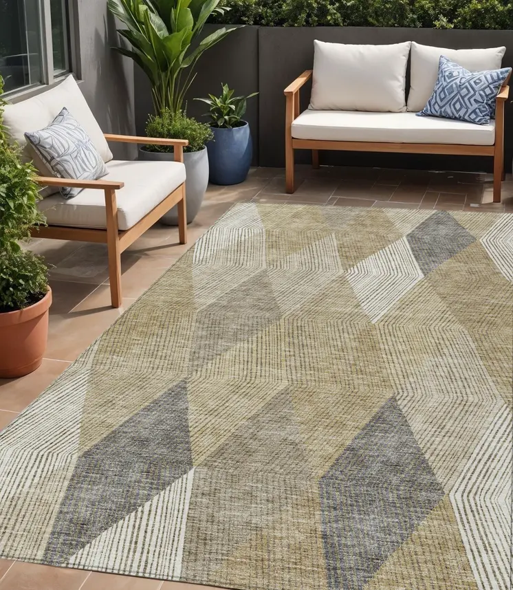 5' X 8' Wheat Taupe And Ivory Argyle Washable Indoor Outdoor Area Rug