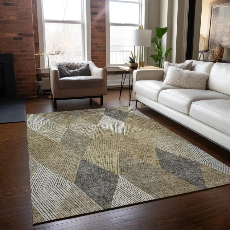 5' X 8' Wheat Taupe And Ivory Argyle Washable Indoor Outdoor Area Rug