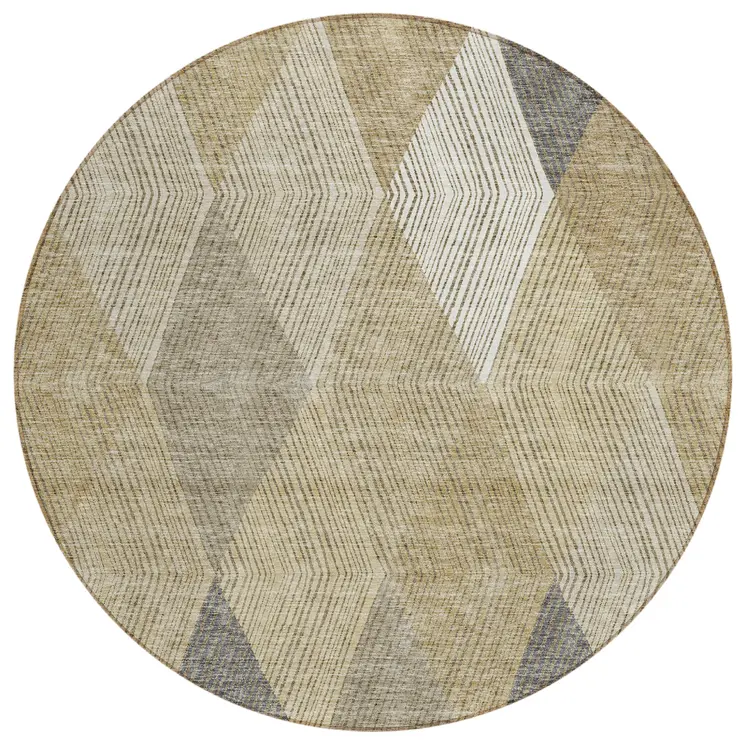8' Wheat Taupe And Ivory Round Argyle Washable Indoor Outdoor Area Rug