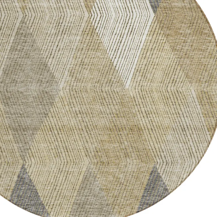 8' Wheat Taupe And Ivory Round Argyle Washable Indoor Outdoor Area Rug
