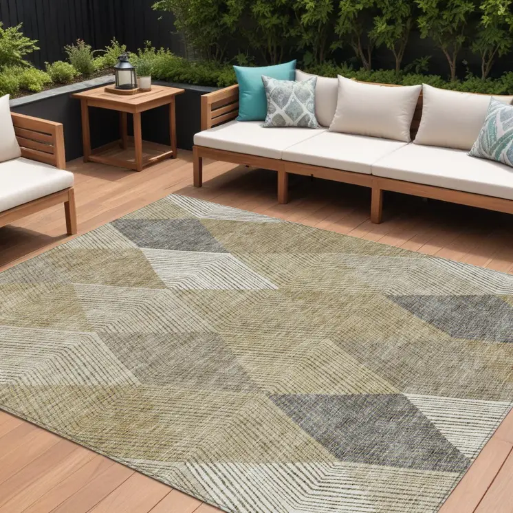 9' X 12' Wheat Taupe And Ivory Argyle Washable Indoor Outdoor Area Rug
