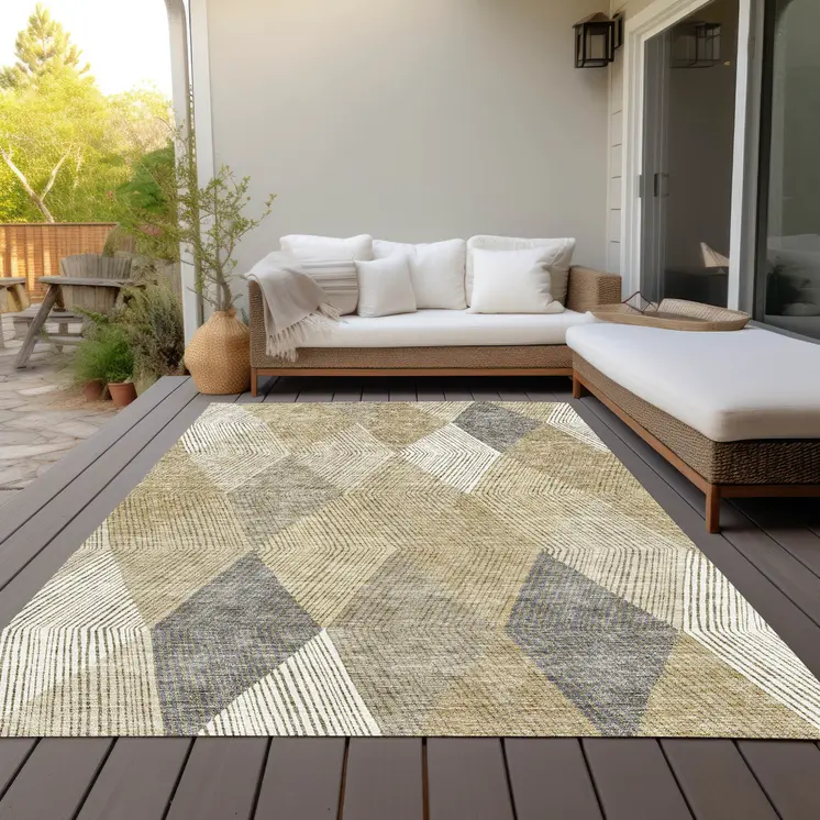9' X 12' Wheat Taupe And Ivory Argyle Washable Indoor Outdoor Area Rug