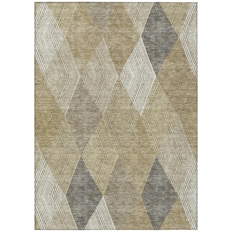 9' X 12' Wheat Taupe And Ivory Argyle Washable Indoor Outdoor Area Rug