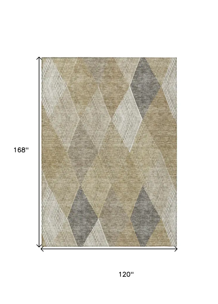 10' X 14' Wheat Taupe And Ivory Argyle Washable Indoor Outdoor Area Rug