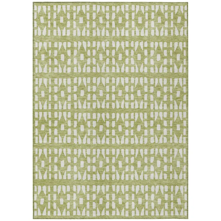 3' X 5' Sage And Ivory Geometric Washable Indoor Outdoor Area Rug