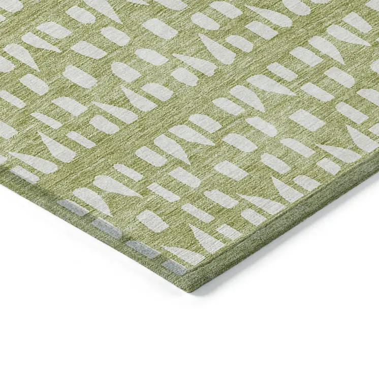 3' X 5' Sage And Ivory Geometric Washable Indoor Outdoor Area Rug