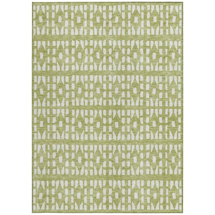 3' X 5' Sage And Ivory Geometric Washable Indoor Outdoor Area Rug