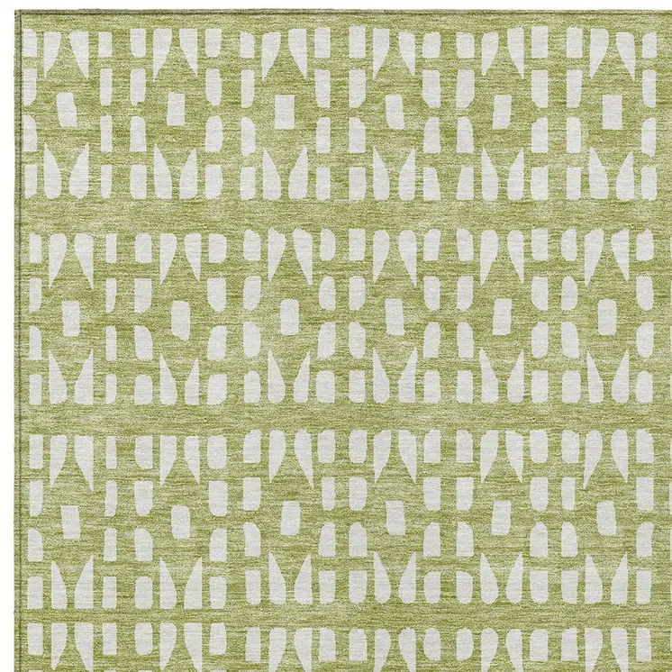 5' X 8' Sage And Ivory Geometric Washable Indoor Outdoor Area Rug