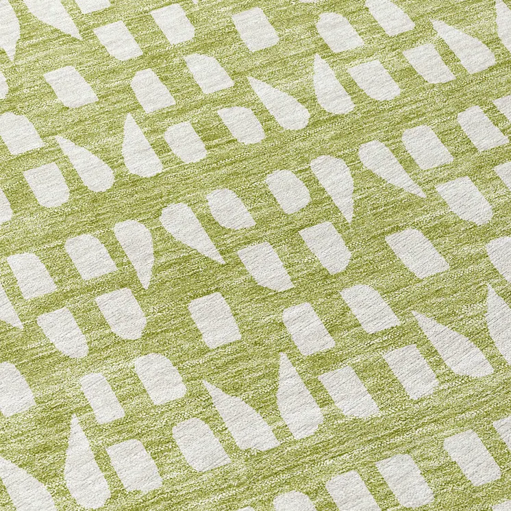 8' Sage And Ivory Round Geometric Washable Indoor Outdoor Area Rug