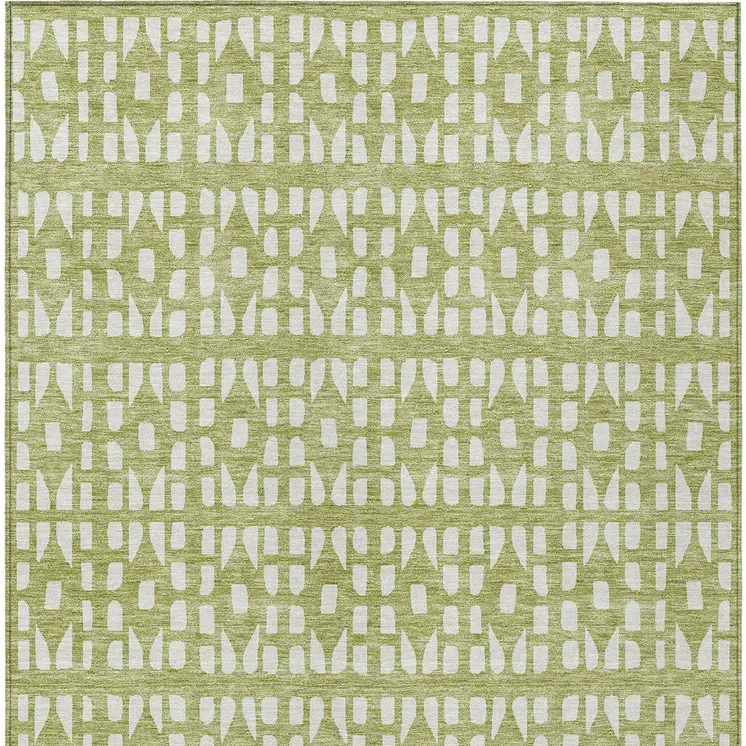 8' X 10' Sage And Ivory Geometric Washable Indoor Outdoor Area Rug