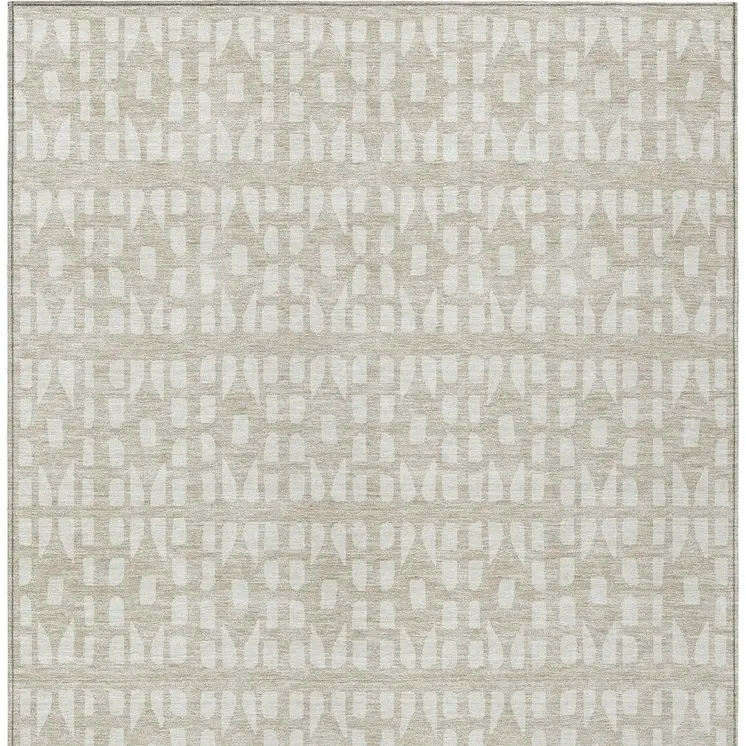5' X 8' Beige And Ivory Geometric Washable Indoor Outdoor Area Rug