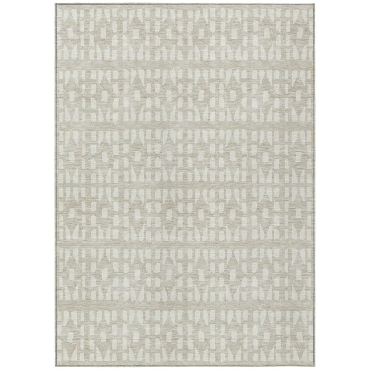 5' X 8' Beige And Ivory Geometric Washable Indoor Outdoor Area Rug
