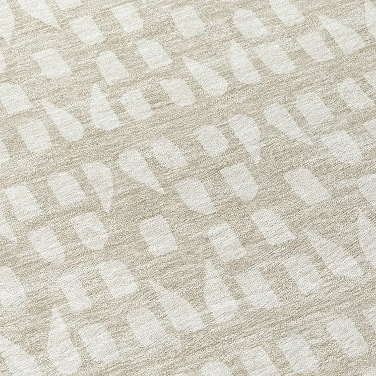 8' Beige And Ivory Round Geometric Washable Indoor Outdoor Area Rug