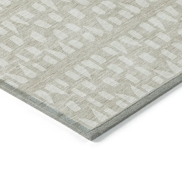 9' X 12' Beige And Ivory Geometric Washable Indoor Outdoor Area Rug
