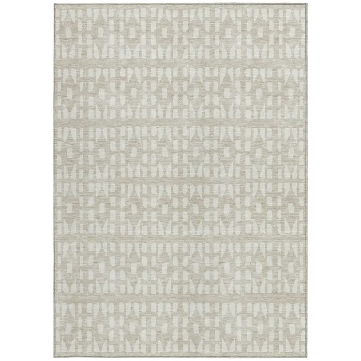 9' X 12' Beige And Ivory Geometric Washable Indoor Outdoor Area Rug