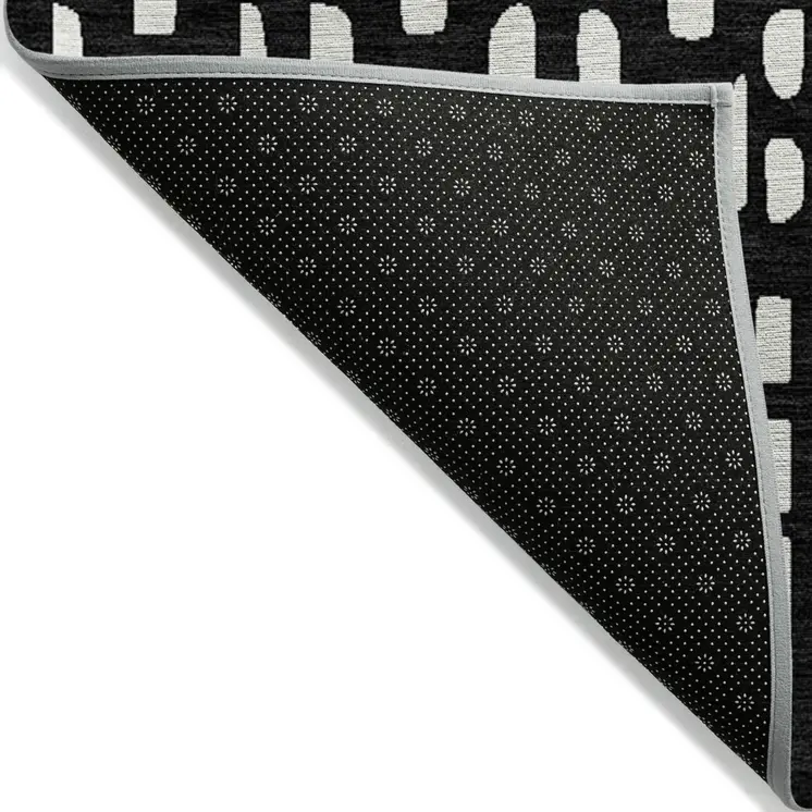 3' X 5' Black And Ivory Geometric Washable Indoor Outdoor Area Rug