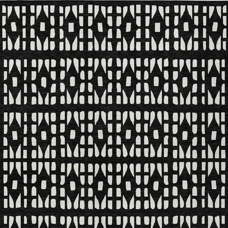 3' X 5' Black And Ivory Geometric Washable Indoor Outdoor Area Rug