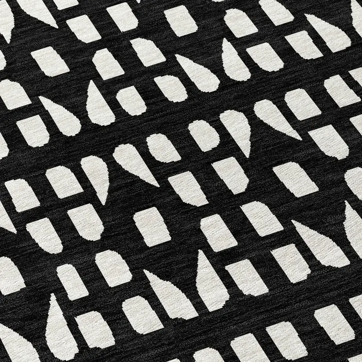 8' Black And Ivory Round Geometric Washable Indoor Outdoor Area Rug
