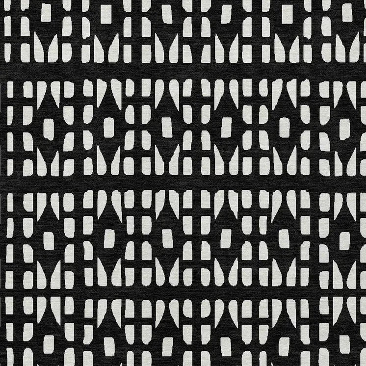 9' X 12' Black And Ivory Geometric Washable Indoor Outdoor Area Rug