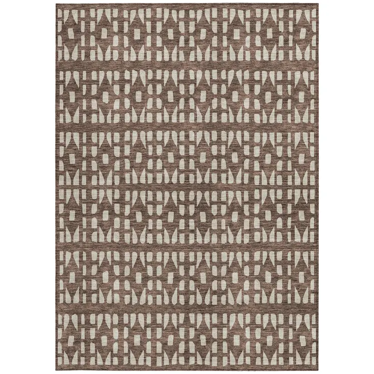 3' X 5' Brown And Ivory Geometric Washable Indoor Outdoor Area Rug