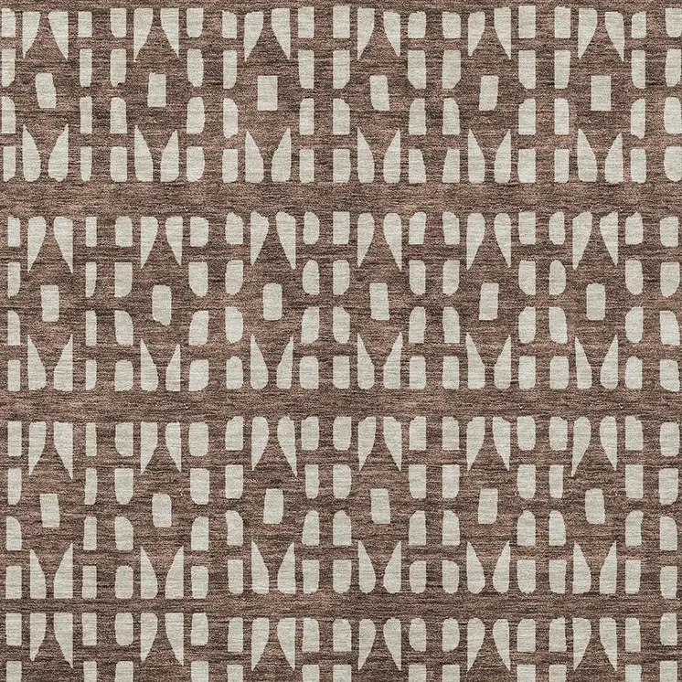 5' X 8' Brown And Ivory Geometric Washable Indoor Outdoor Area Rug
