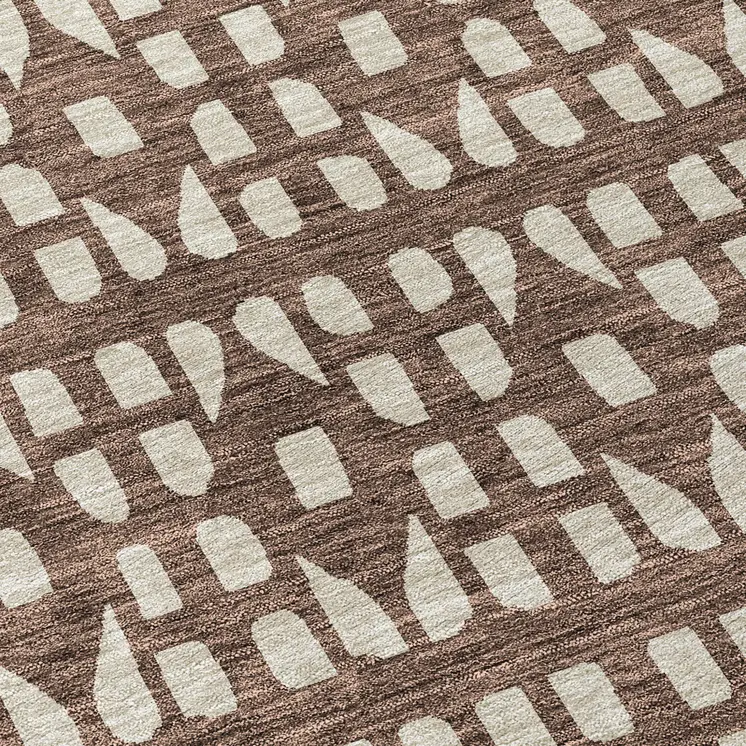 8' Brown And Ivory Round Geometric Washable Indoor Outdoor Area Rug