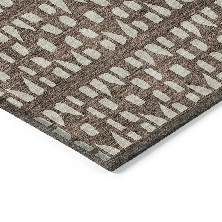 9' X 12' Brown And Ivory Geometric Washable Indoor Outdoor Area Rug