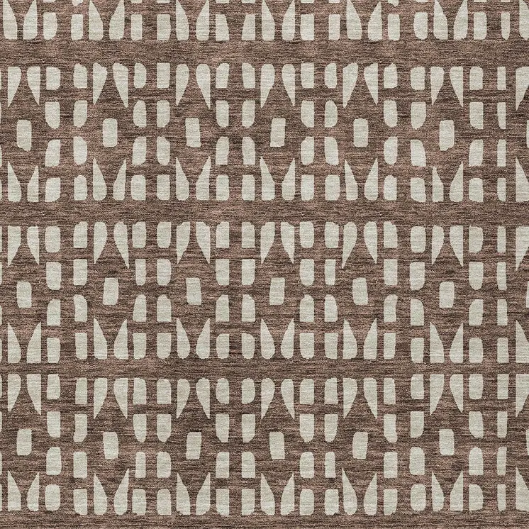 9' X 12' Brown And Ivory Geometric Washable Indoor Outdoor Area Rug