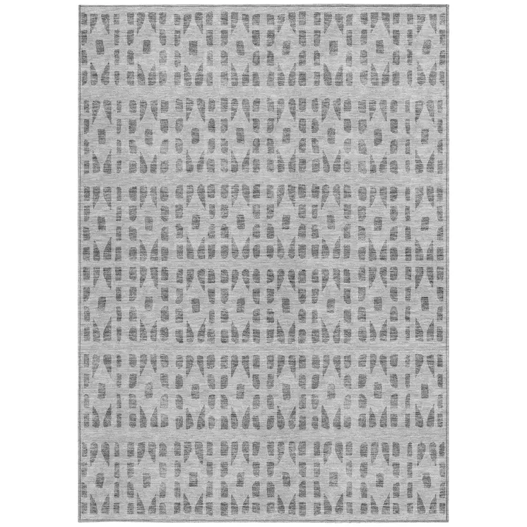 5' X 8' Gray And Ivory Geometric Washable Indoor Outdoor Area Rug