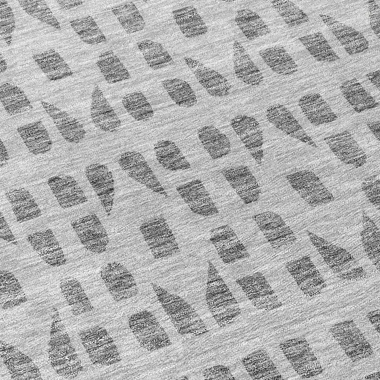 8' Gray And Ivory Round Geometric Washable Indoor Outdoor Area Rug