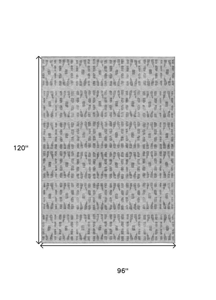 8' X 10' Gray And Ivory Geometric Washable Indoor Outdoor Area Rug