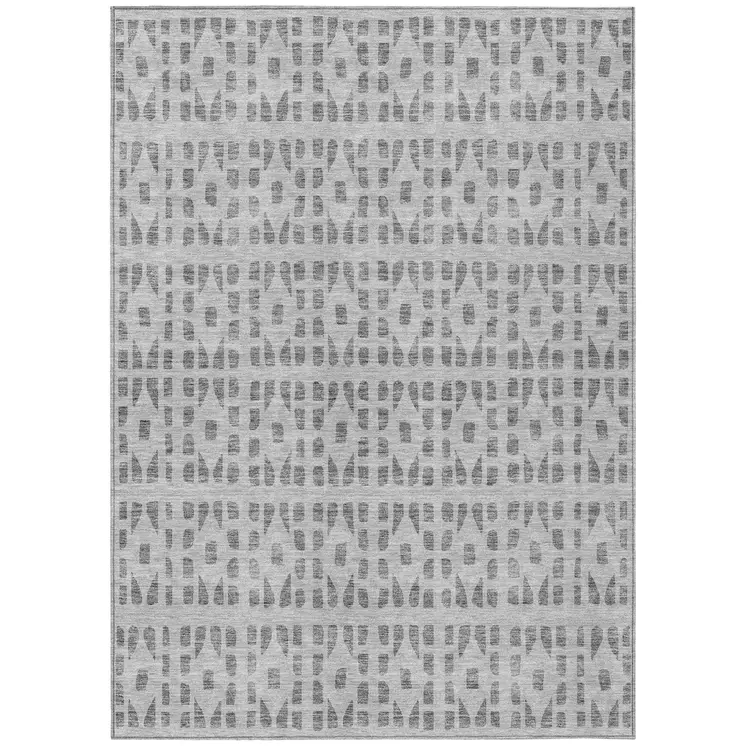 9' X 12' Gray And Ivory Geometric Washable Indoor Outdoor Area Rug