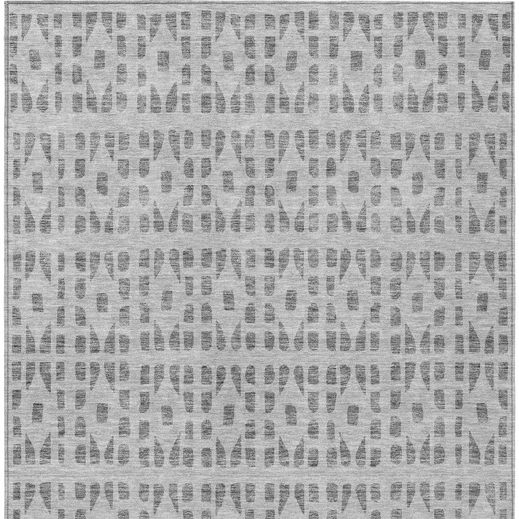 10' X 14' Gray And Ivory Geometric Washable Indoor Outdoor Area Rug