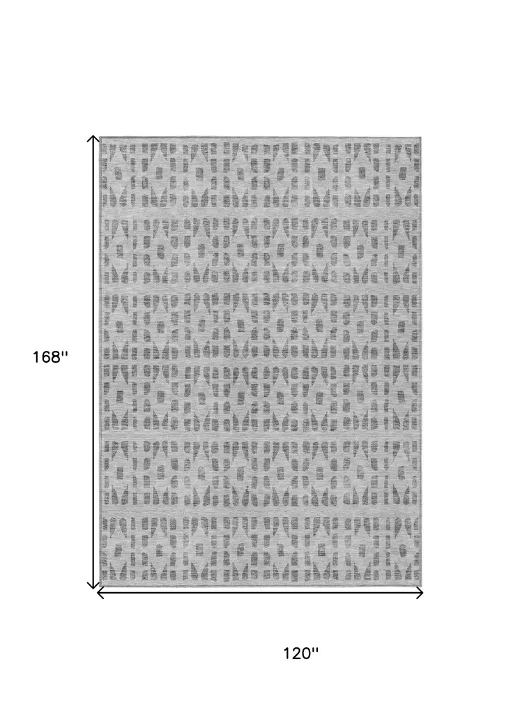 10' X 14' Gray And Ivory Geometric Washable Indoor Outdoor Area Rug