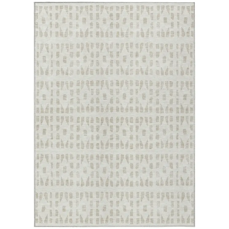 3' X 5' Ivory And Beige Geometric Washable Indoor Outdoor Area Rug
