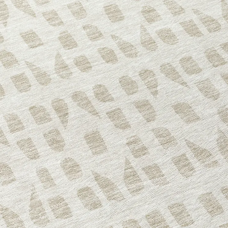8' Ivory And Beige Round Geometric Washable Indoor Outdoor Area Rug