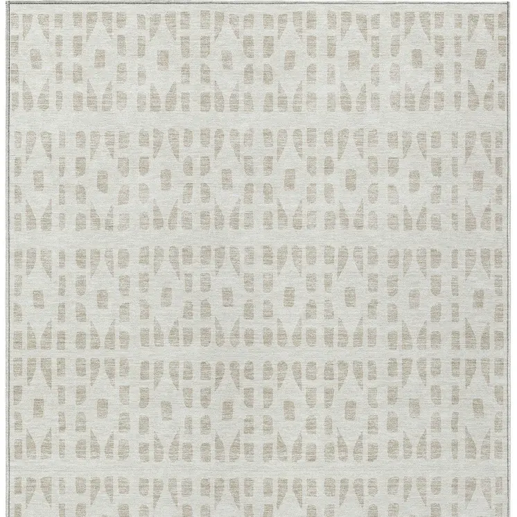9' X 12' Ivory And Beige Geometric Washable Indoor Outdoor Area Rug