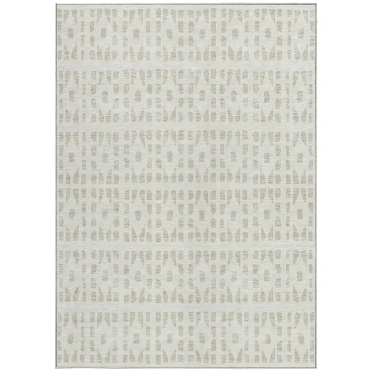 10' X 14' Ivory And Beige Geometric Washable Indoor Outdoor Area Rug