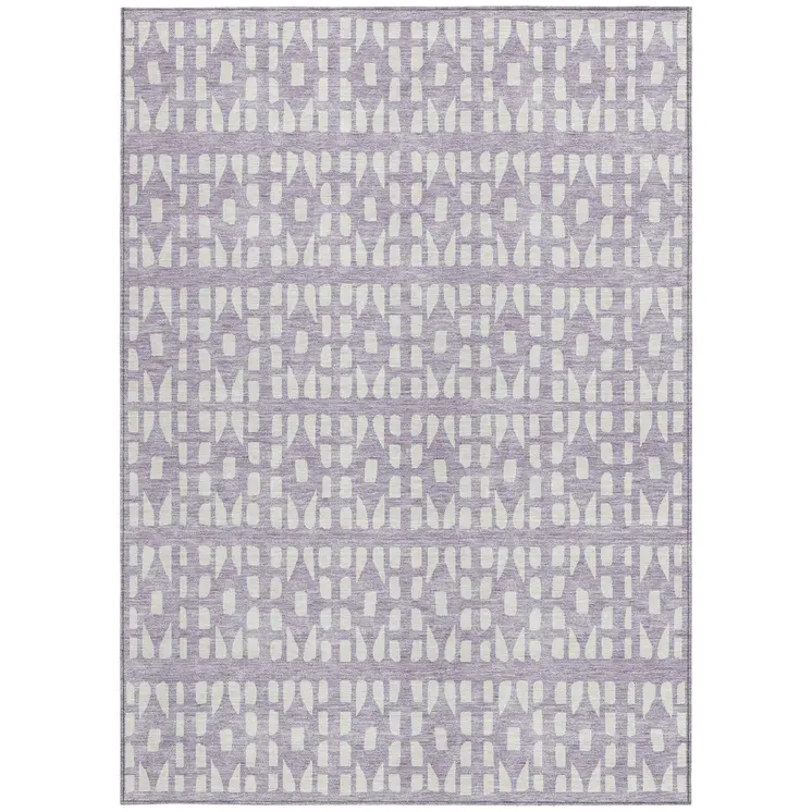 3' X 5' Lavender And Ivory Geometric Washable Indoor Outdoor Area Rug