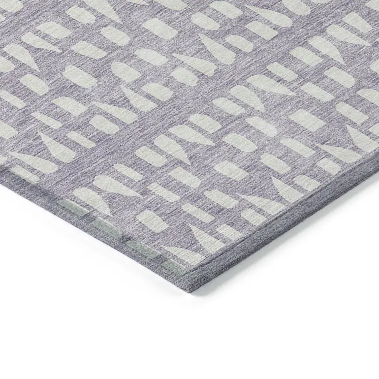 3' X 5' Lavender And Ivory Geometric Washable Indoor Outdoor Area Rug