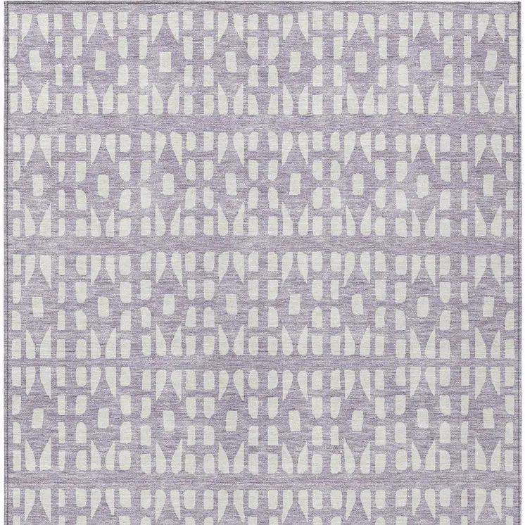 3' X 5' Lavender And Ivory Geometric Washable Indoor Outdoor Area Rug