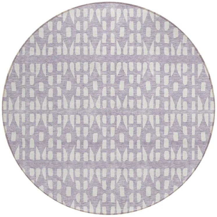 8' Lavender And Ivory Round Geometric Washable Indoor Outdoor Area Rug