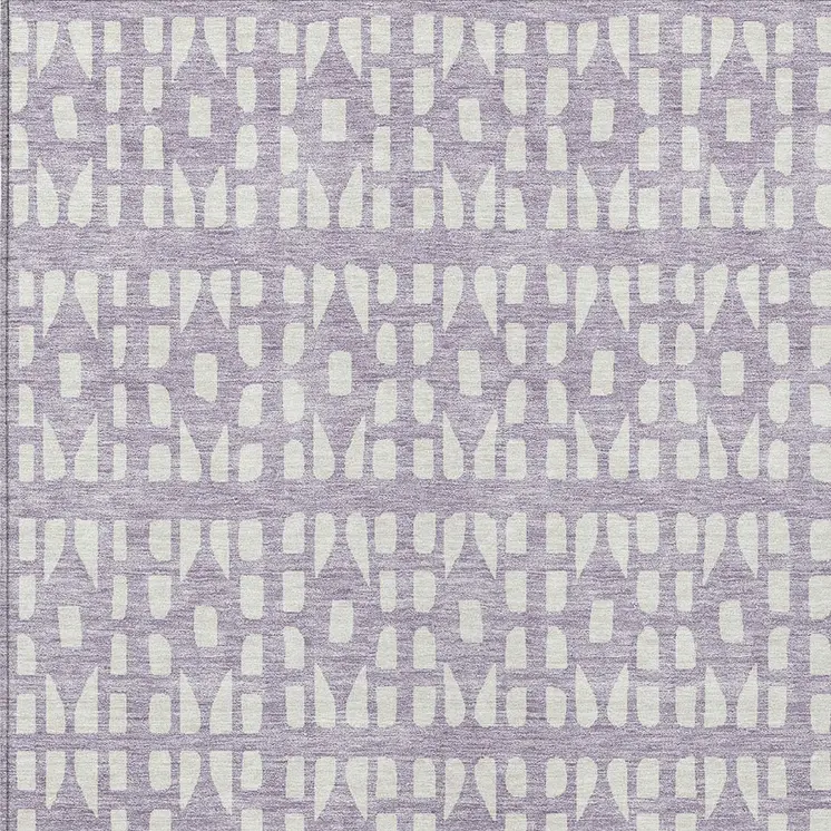 9' X 12' Lavender And Ivory Geometric Washable Indoor Outdoor Area Rug